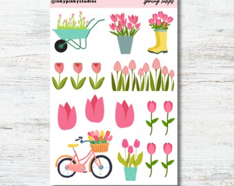 Floral Spring Garden Sticker Sheet, Spring Stickers, Floral Stickers ...