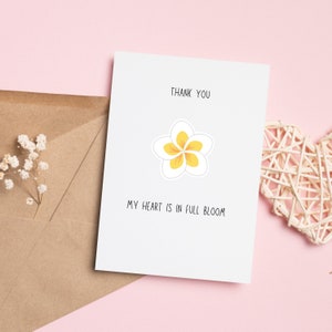Plumeria Thank You Card with Envelope | Greeting Card, Blank Inside, Flora, Tropical, Handmade