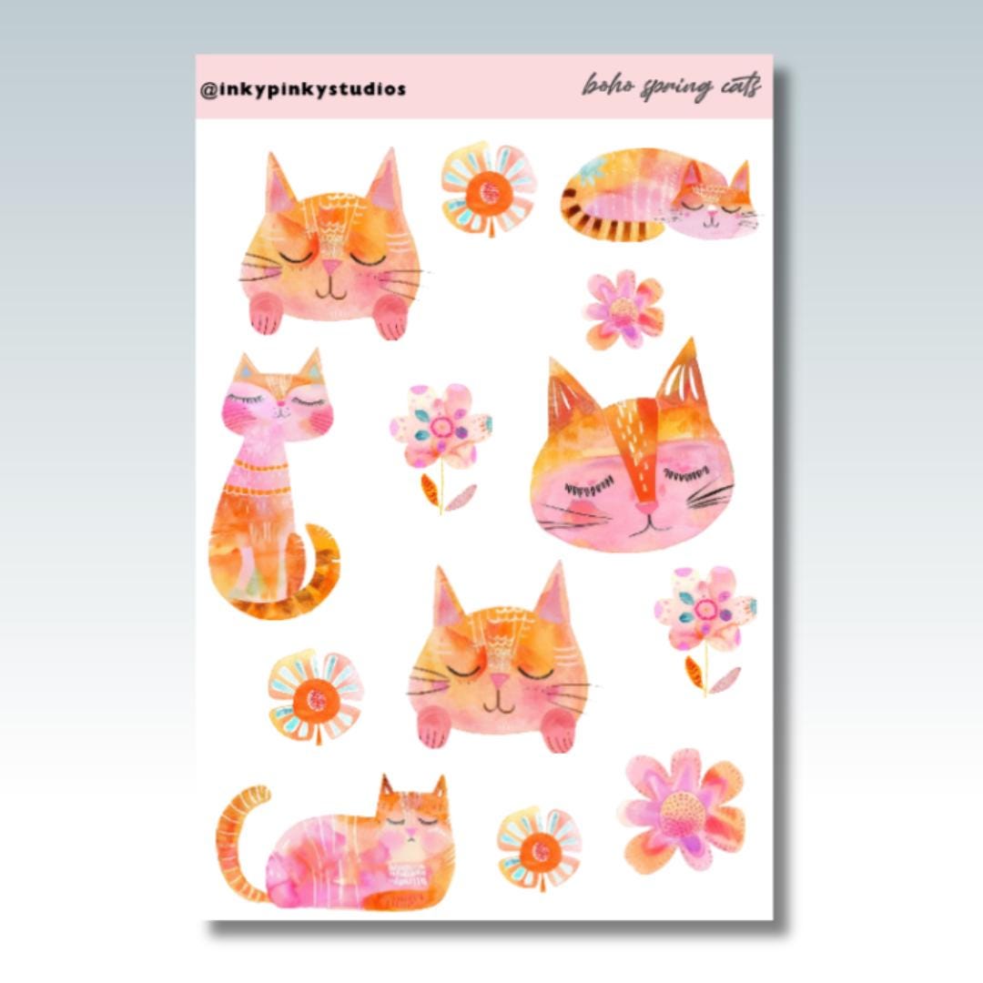 Boho Spring Cats Sticker Sheet: Handmade Planner Stickers - Etsy