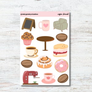 Coffee Break Sticker Sheet, Journal Stickers, Planner Stickers, Scrapbook Stickers, Coffee, Coffee Shop, Cafe, Bistro, Handmade