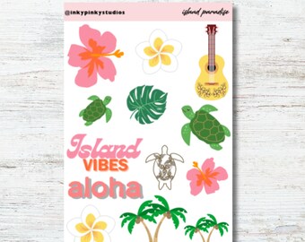 Tropical Island Sticker Sheet: Handmade Planner Stickers