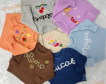 Custom Name Baby Sweater, Personalized Toddler Girls Hand Embroidered Name Sweater, Sweater Birthday Gift With Name For Boy Kids