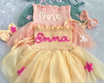 Personalized Baby Name Tutu, Custom Hand Embroidered Romper, First Birthday Tutu, Birthday Gift,  Baby Romper Dresses