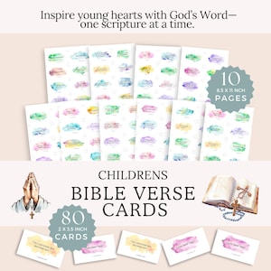 Schede di memoria delle Scritture stampabili per bambini, semplici schede con versetti della Bibbia, bigliettini d'amore per il pranzo dei bambini cristiani, set di devozioni per la scuola domenicale