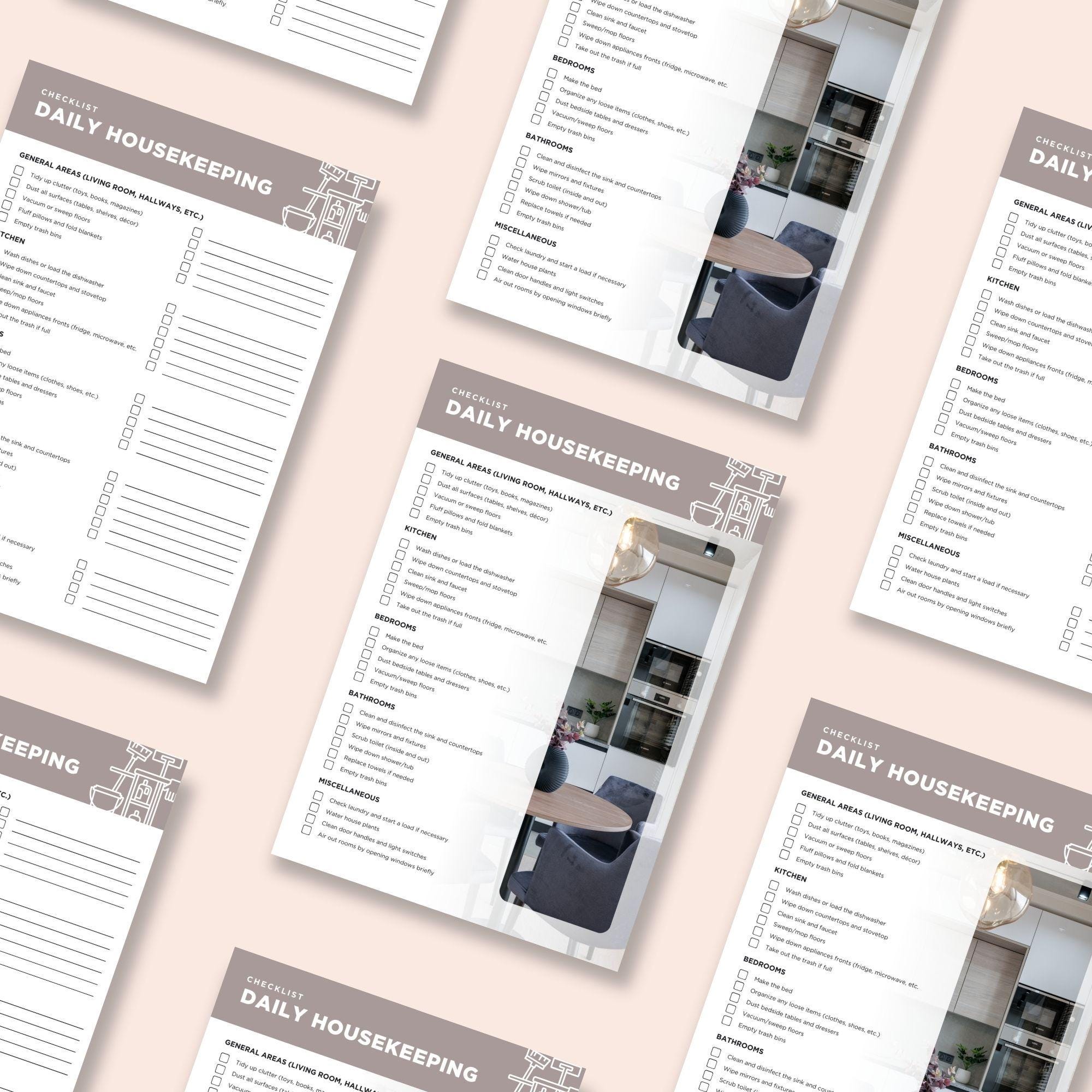 Housekeeping Position Chart Printable Daily Housekeeping Checklist, Airbnb Cleaning List, House ...