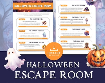 Gioco di fuga dalla stanza misteriosa fai da te di Halloween stampabile, attività divertente per la famiglia e gioco di festa spettrale per bambini, adolescenti e adulti, feste di compleanno