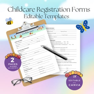 Editable Childcare Registration Forms for Home Daycare, Pre-school, Nurseries & Childcare Providers. Childcare Enrollment, Daycare Business