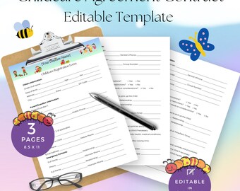Editable Childcare Agreement Contract Forms for Home Daycare, Pre-school, Nurseries & Childcare Providers. Daycare Business Template