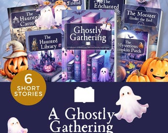 ミステリアスな物語と不気味な冒険のバンドル、デジタルハロウィーンの幽霊物語の本のコレクション、小さなお子様向けの印刷可能な短い就寝時のお話、