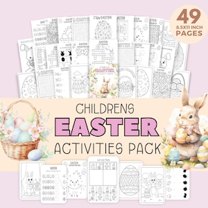 Può includere: Un set di 49 pagine di attività pasquali stampabili per bambini. Le pagine presentano una varietà di attività, tra cui colorare, unire i puntini, parole crociate e labirinti. Le pagine misurano 21,6 cm per 27,9 cm.