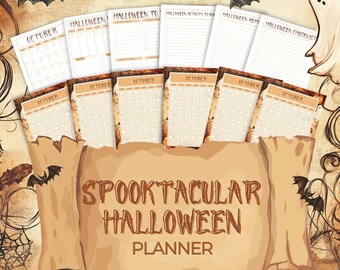 Vintage Printable Halloween Planner, Holiday Planner Insert, October Weekly Schedule, Fall Party Organizer, Full Color & Printer Friendly