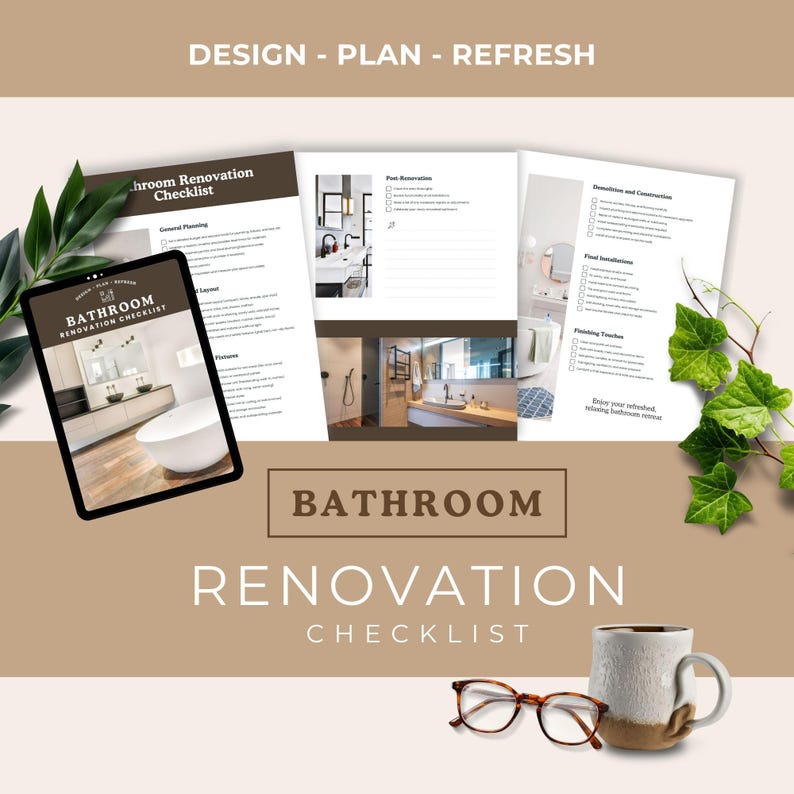 Bathroom Renovation Checklist Printable, Remodel Planner PDF for Shower ...