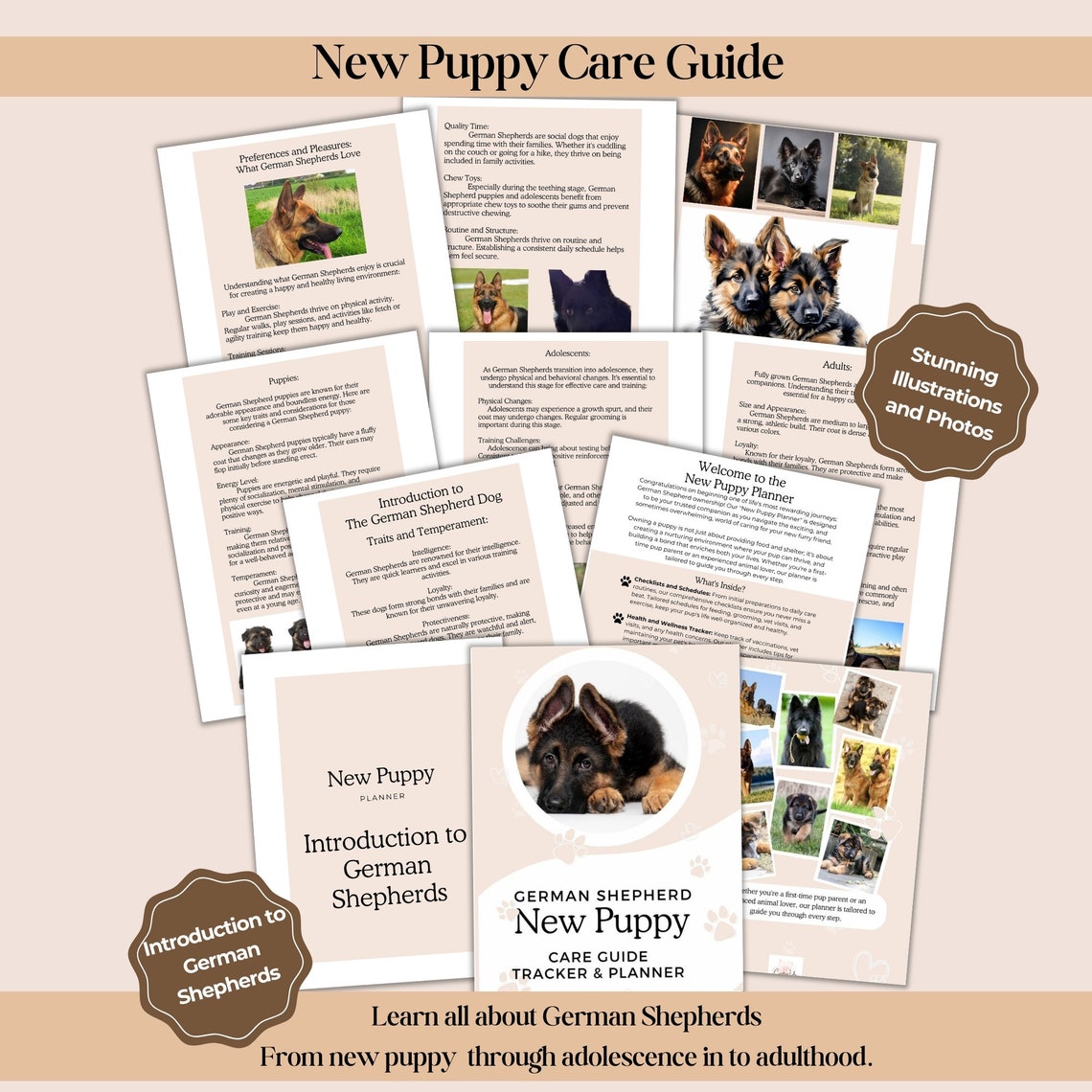 German Shepherd Puppy Care Guide, Planner and Tracker, Printable Bundle