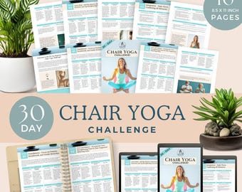 30-Day Chair Yoga Challenge | Gentle Seated Yoga for Beginners | Printable Wellness Guide for Mindful Movement & Flexibility | Self-Care PDF