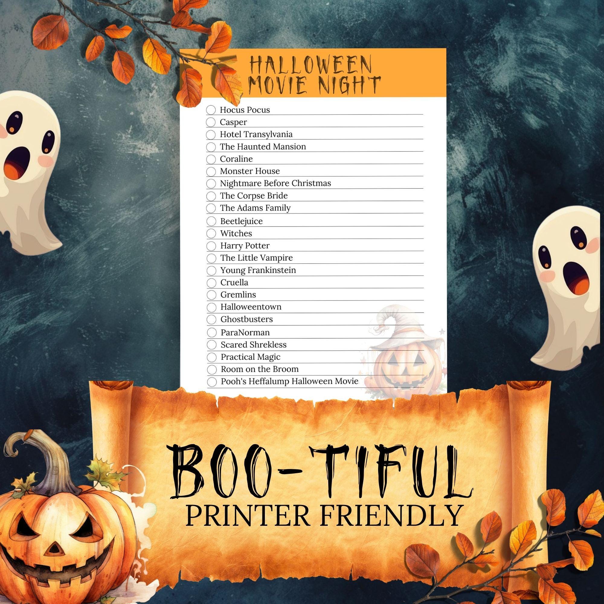 Printable Halloween Movie Checklist, Family Movie Night, Must-see ...