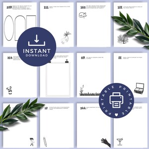 Puede incluir: Invitaciones de dibujo imprimibles con n&uacute;meros e instrucciones. Las indicaciones incluyen dibujar un rat&oacute;n, un &aacute;rbol, un panda, una joya, una bebida y una mano. La imagen tambi&eacute;n incluye un bot&oacute;n de descarga y un icono de impresora.
