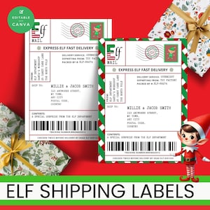 Editable Christmas Elf Shipping Label, Santa Mailing Labels Canva Template, Elf Arrival Package Box, Holiday Magic Elf Delivery Tradition