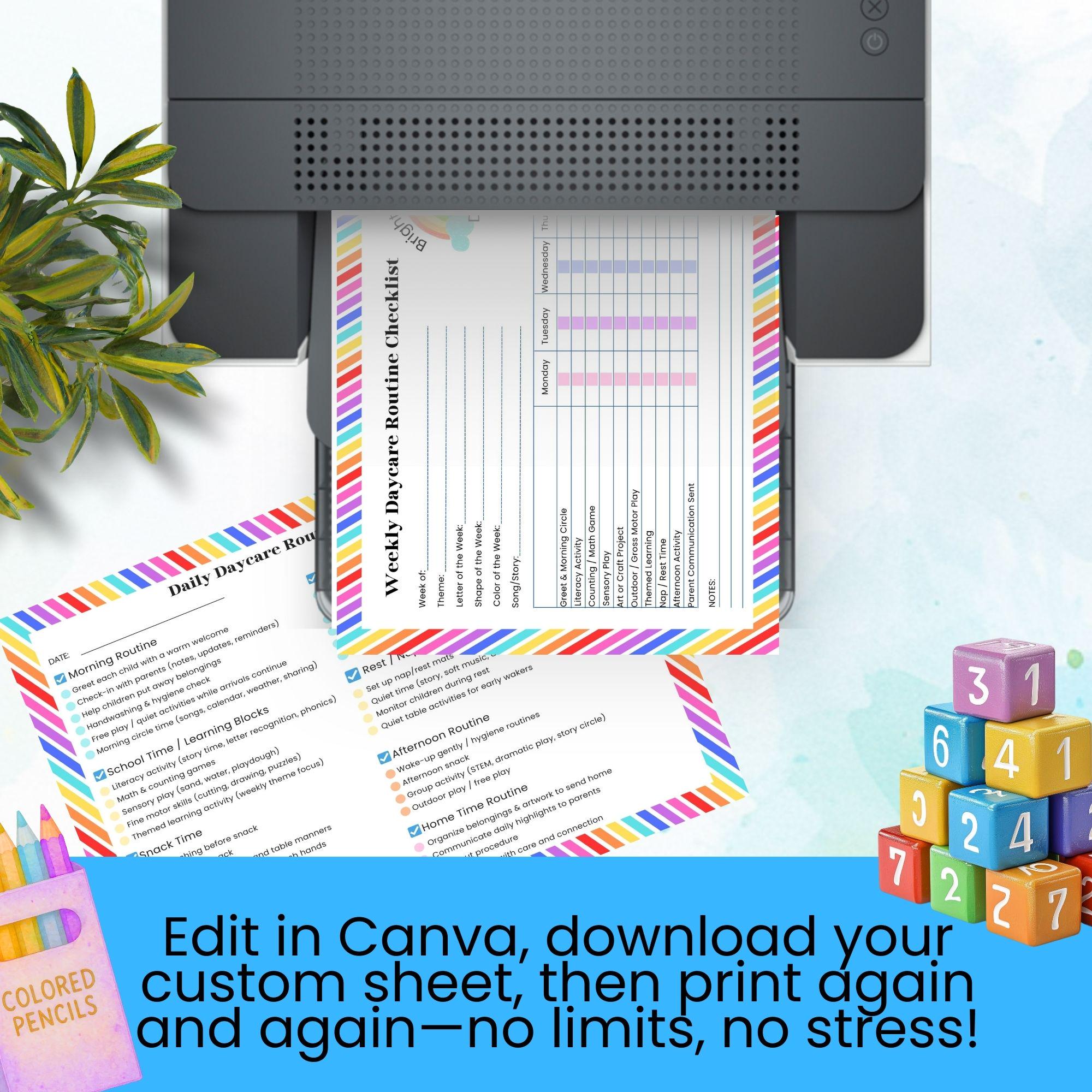 Daycare Schedule Template, Childcare Weekly Routine Checklist, Editable ...