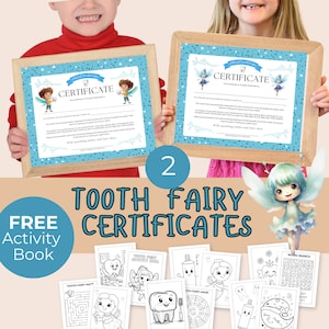 Certificado da Fada do Dente, Lembrança para Imprimir do Primeiro Dente Perdido do Seu Filho, Mais Folhas de Atividades Gratuitas, Páginas para Colorir, Labirintos e Caça-Palavras