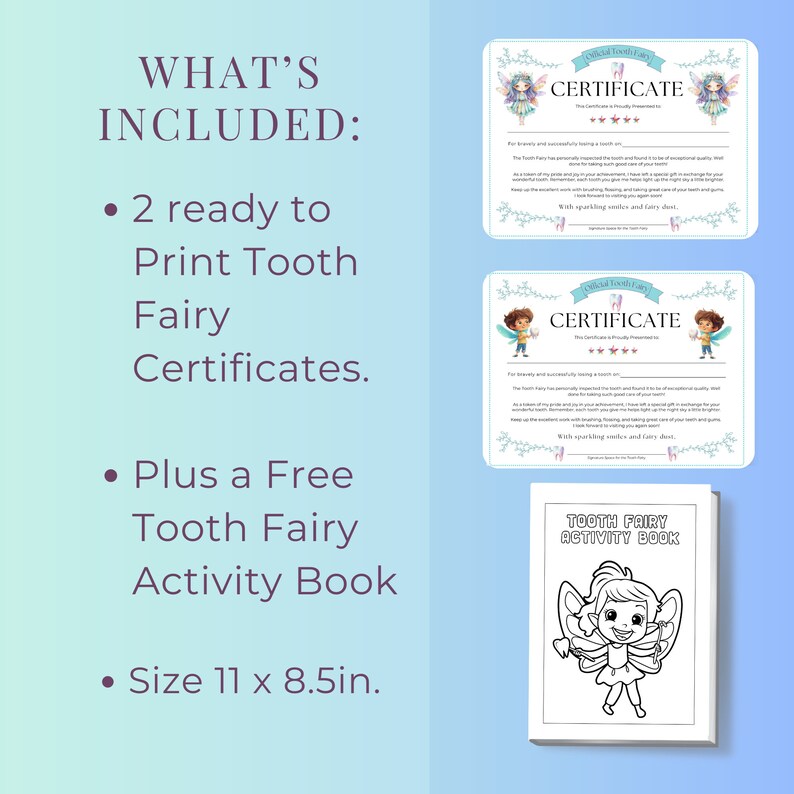 Tooth Fairy Certificate, Printable Keepsake for Your Child's First Lost ...