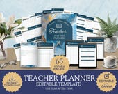 Editable Teacher Planner, Printable or Digital Planner, Classroom Organizer, Navy Gold Marble, 8.5x11 Canva Template, Reusable Academic Year