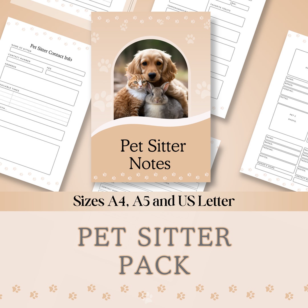 Pets Design Note Pet Sitter Notes, Pet Sitter Form, Pet Information, Pet Sitter Schedule ...
