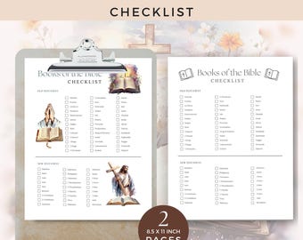 Bücher der Bibel Checkliste, Leselog für altes und neues Testament, druckbarer Bibelbuchkapitel-Tracker, christliches Studienwerkzeug, Schriftplaner