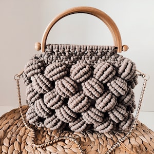 Macrame Bag, Hand Made Bags, Boho Bag, Knitting Bag, Weekender Bag, Macrame Purse, Macrame Bag With Wooden Handle, Gift