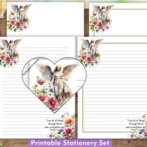 Citações bíblicas de anjo Versículos para impressão Papelaria Filipenses 4:13 Papel de carta inspirador religioso Deus Carta 8,5 x 11", A4 pautado sem pauta