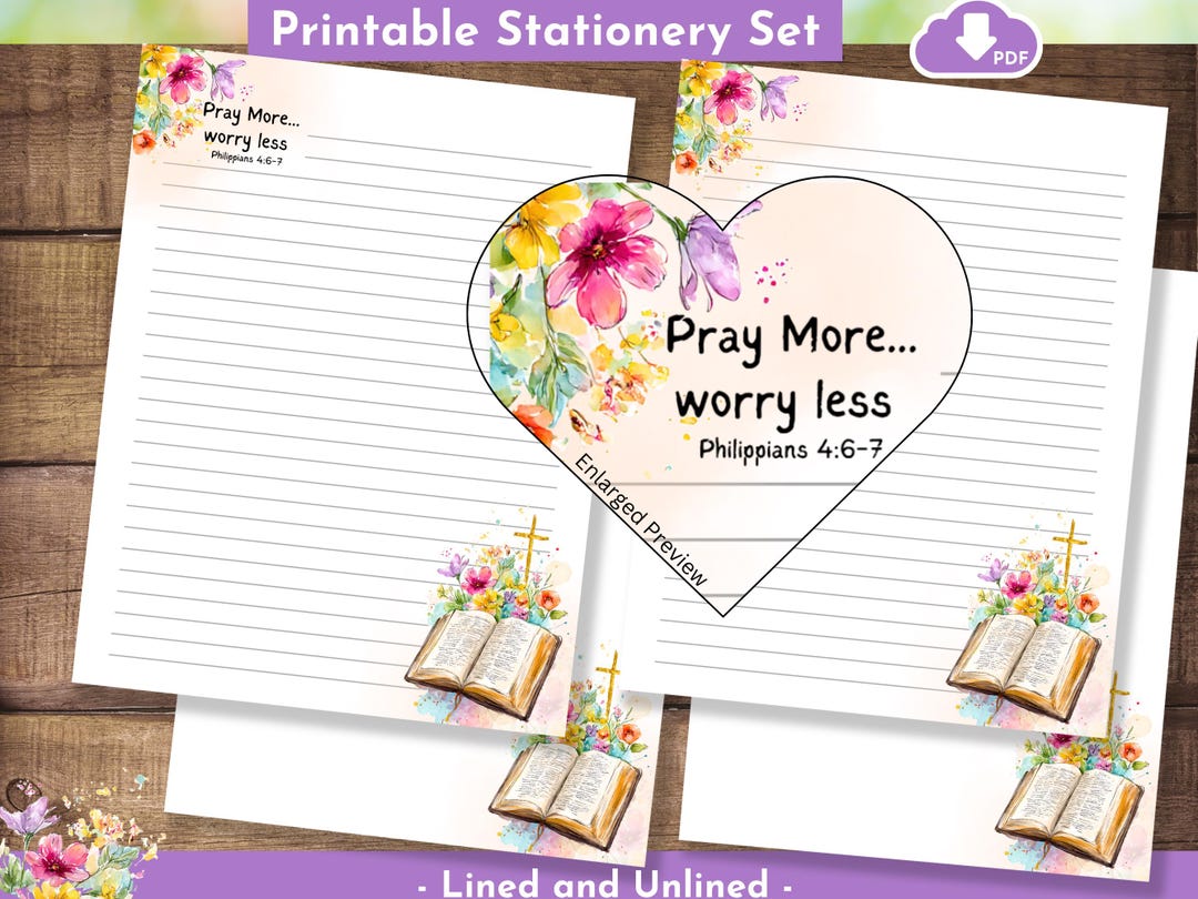Pray More Worry Less Religious Stationery Set Church Bible Verse ...