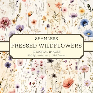 Pressed Wildflowers Digital Paper, 12 High Quality Seamless Images, Printable Scrapbook/Textile Designs, Digital Backgrounds, Commercial Use