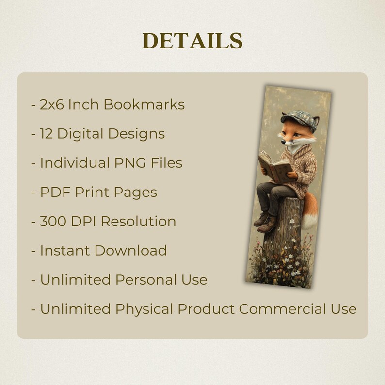 Fox Design Using 2x6 Reading Foxes Printable Bookmarks, High Quality Digital Images, Instant ...