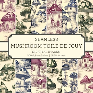 Papier numérique toile de jouy champignon, images transparentes de haute qualité, scrapbooking imprimable/design textile, arrière-plans de champignon vénéneux