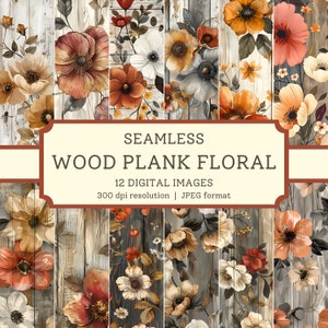 Papel digital floral de tablones de madera, imágenes de alta calidad sin costuras, diseños botánicos para papel/textil, fondos rústicos para jardines de flores.