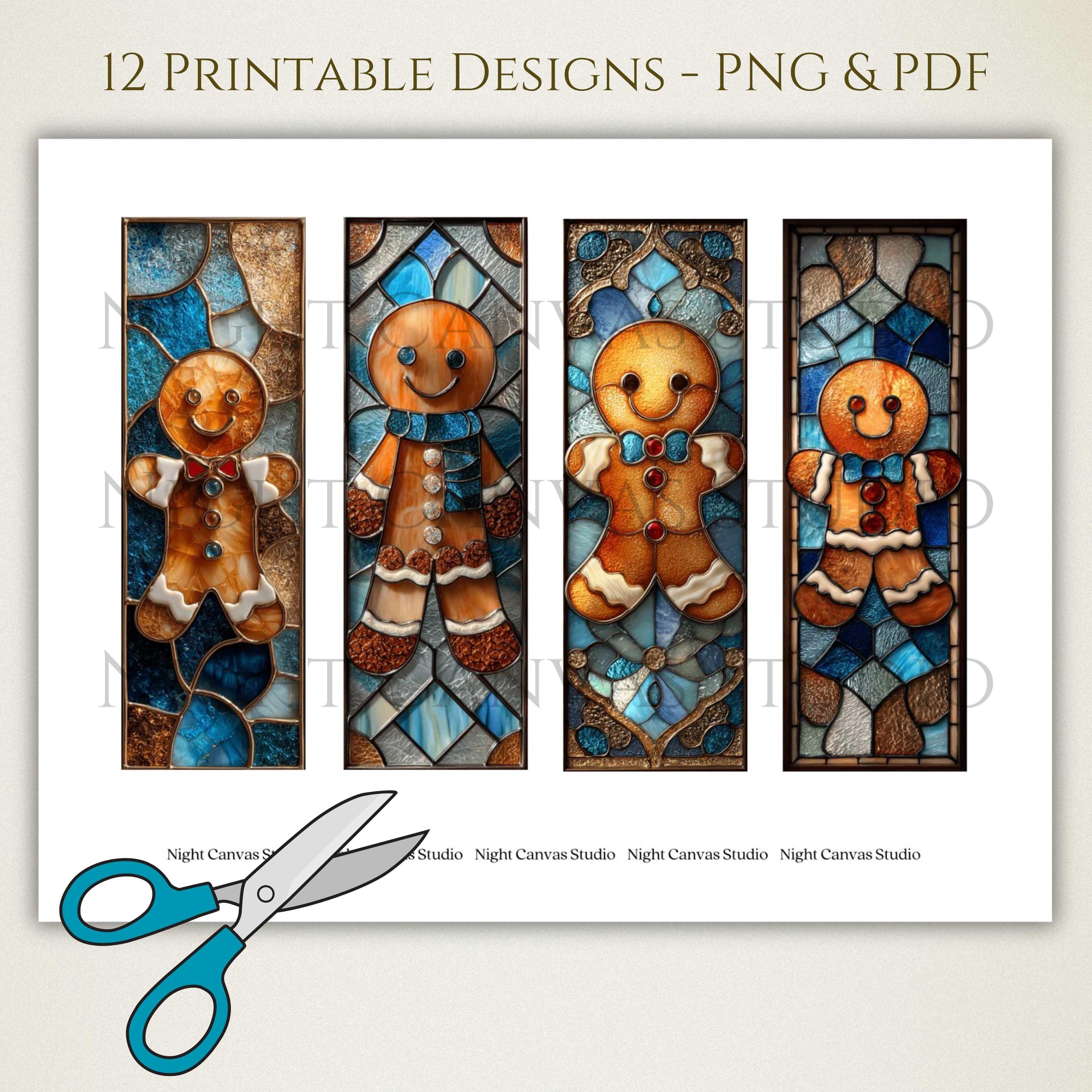 Stained Glass Gingerbread Men Printable Bookmarks, High Quality Digital ...