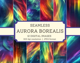 Aurora Borealis Digital Paper, High Quality Seamless Images, Northern Lights Scrapbook/ Textile Designs, Colorful Galaxy Digital Backgrounds