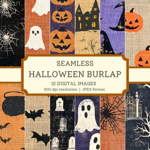 ハロウィーン デジタル黄麻布紙、高品質のシームレスな画像、印刷可能なスクラップブック/テキスタイル デザイン、不気味なデジタル背景、ジャンク ジャーナル