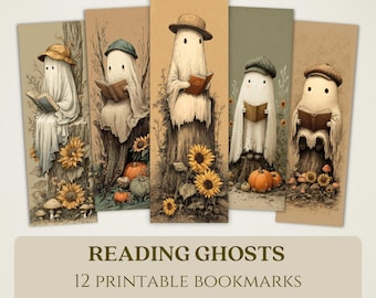 Reading Ghosts Printable Bookmarks, High Quality Digital Images, Instant Download, Spooky Book Club Lover Gift, Cute Charming Halloween PNG