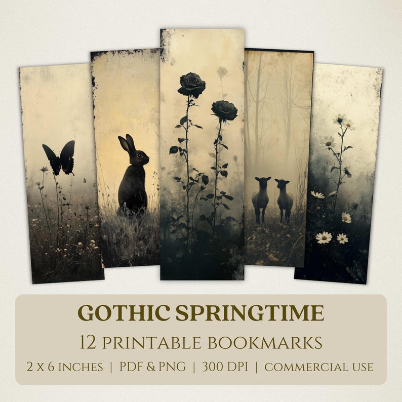Springtime Bookmarks Library Gothic Springtime Printable Bookmarks, High Quality Digital Images ...