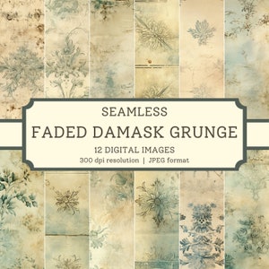 Faded Damask Grunge Digital Paper, High Quality Seamless Images, Printable Junk Journal Scrapbook/Textile Designs, Digital Backgrounds