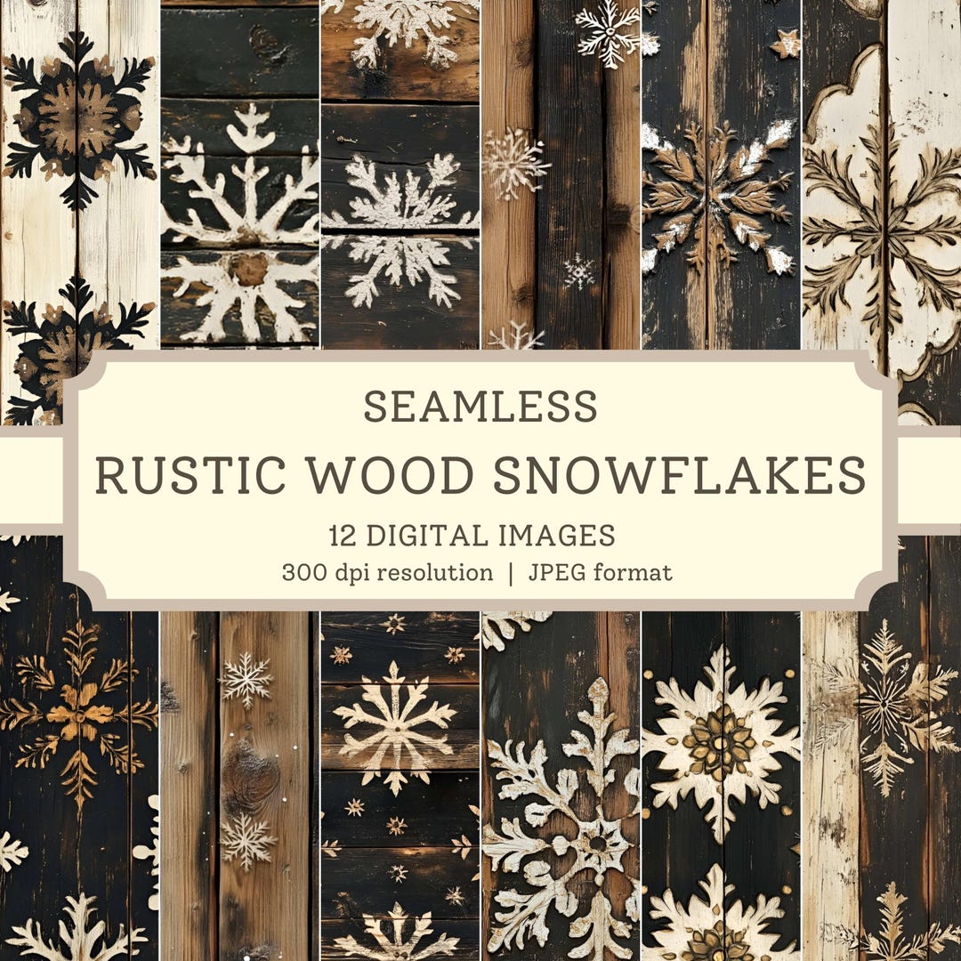 Rustic Wood Snowflakes Digital Paper, High Quality Seamless Images ...