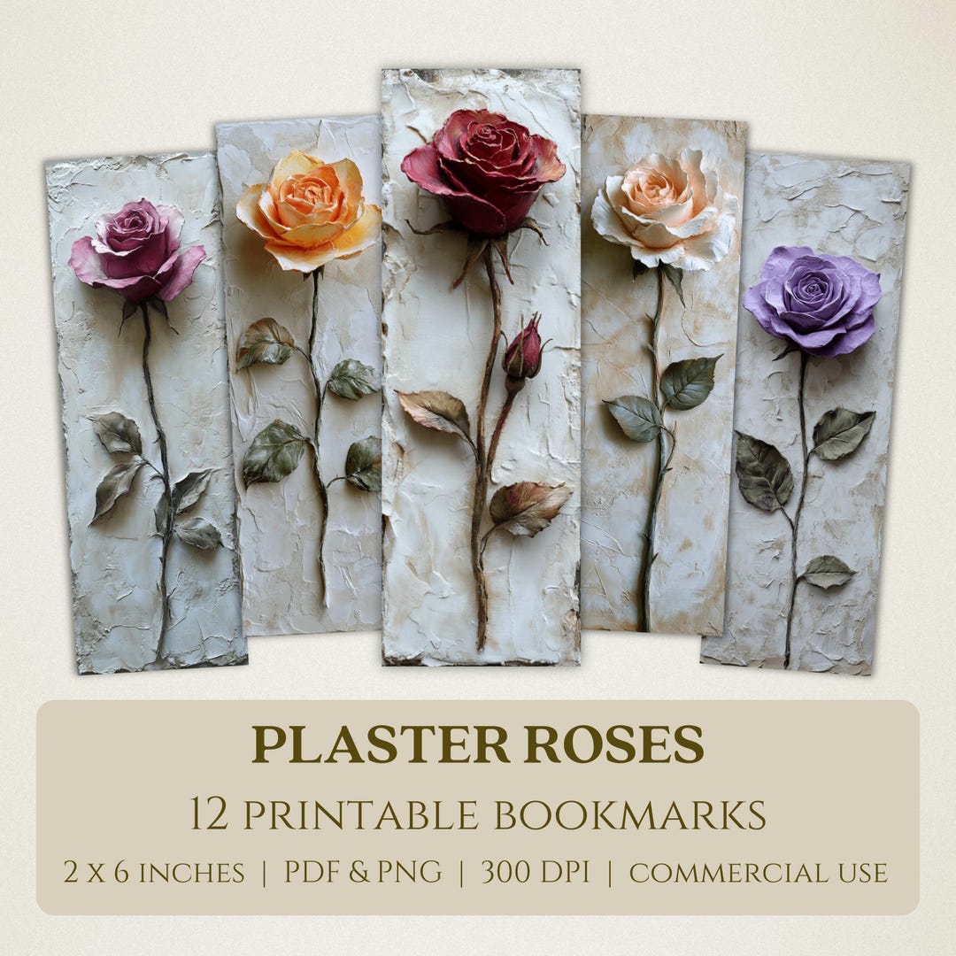 Plaster Roses Decor Plaster Roses Printable Bookmarks, High Quality Digital Images, Instant ...