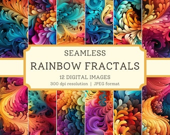 Rainbow Fractals Digital Paper, High Quality Seamless Images, Printable Scrapbook Paper/Textile Designs, Digital Backgrounds, Commercial Use