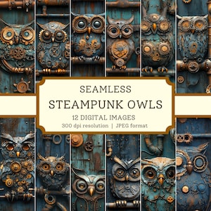 Papier numérique steampunk hiboux, images transparentes de haute qualité, journal indésirable, scrapbooking, oiseaux en métal, dessins textiles, arrière-plan numérique