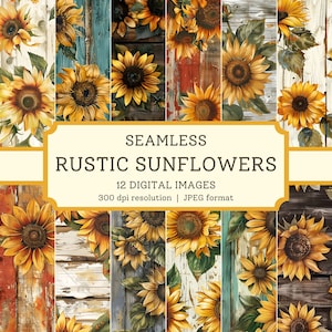 Carta digitale girasoli rustici, 12 immagini senza giunte di alta qualità, disegni di carta/tessuto per album, sfondi digitali, uso commerciale