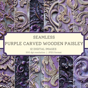 Diseños digitales sin costuras con estampado de cachemira de madera tallada en color morado, papel para álbum de recortes imprimible, diseño textil, fondo digital, imágenes de alta calidad