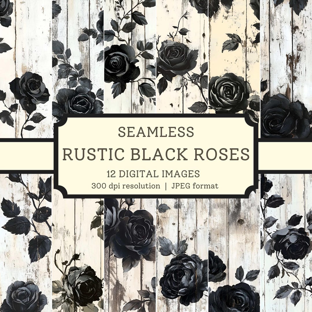 Rustic Roses Paper Rustic Black Roses Digital Paper, High Quality Seamless Images, Junk ...