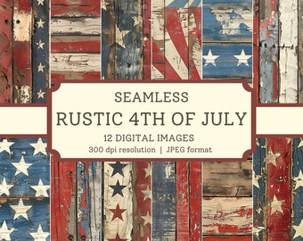 Rustic 4th of July Digital Paper, 12 High Quality Seamless Images, Printable Scrapbook/Textile Designs Digital Backgrounds, Commercial Use
