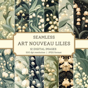 Jugendstil Maiglöckchen Digitales Papier, hochwertige nahtlose Bilder, Vintage Blumentapete, Botanischer Garten Scrapbook Seiten