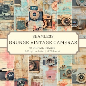 Grunge Vintage Cameras Digital Paper, High Quality Seamless Images, Printable Photography Scrapbook/ Textile Designs, Digital Backgrounds